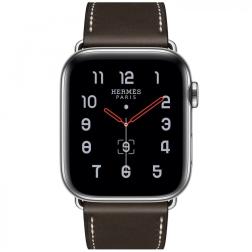 Apple Watch Hermes Series 5, 44mm Stainless Steel Case with Ebene Barenia Leather Single Tour Deployment Buckle