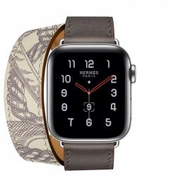 Apple Watch Hermes Series 5, 40mm Stainless Steel Case with Etain Beton Swift Leather Double Tour