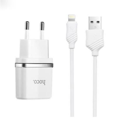 Dual СЗУ Hoco С12  2.4 A  +  кабель для iPhone Lightning (white)