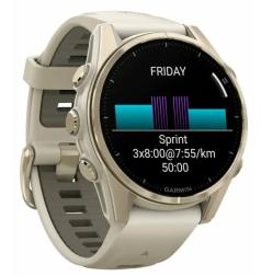 Часы Garmin Fenix 8 43mm Amoled Sapphire Soft Gold, Fog Gray / Dark Sandstone Silicone Band (010-02903-10)