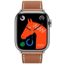 Apple Watch Hermes Series 11 42mm Silver Titanium Case with Single Tour, Gold