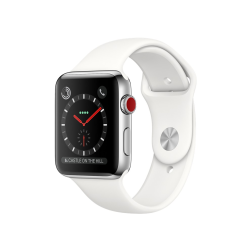 Apple Watch Series 3 42mm GPS+Cellular Stainless Steel Case with Soft White Sport Band