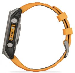 Часы Garmin Fenix 8 47mm Amoled Sapphire Titanium, светло-серый, оранжевый силиконовый ремешок ( 010-02904-11)