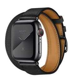 Apple Watch Hermes Series 5, 44mm Space Black Stainless Steel Case with Noir Swift Leather Single Tour