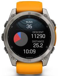 Умные часы Garmin Fenix 8 51 мм AMOLED Sapphire Titanium, светло-серый, оранжевый силиконовый ремешок (010-02905-11)