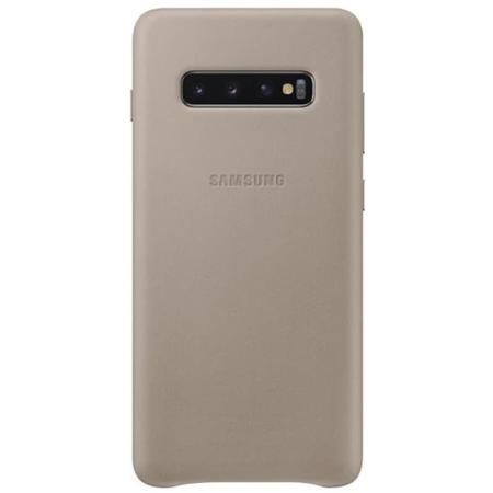 Кожаный чехол Leather Cover Samsung S10 Plus серый