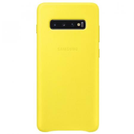 Кожаный чехол Leather Cover Samsung S10 Plus желтый